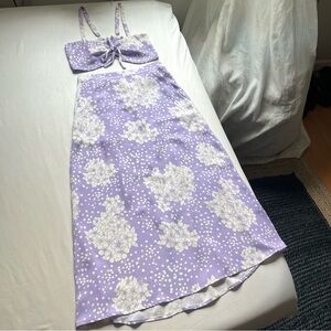 RESA lilac lavender purple floral crop tank top midi maxi satin skirt set